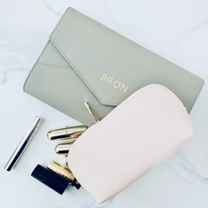 Grey Envelope Clutch and Pale Pink Cosmetics Case